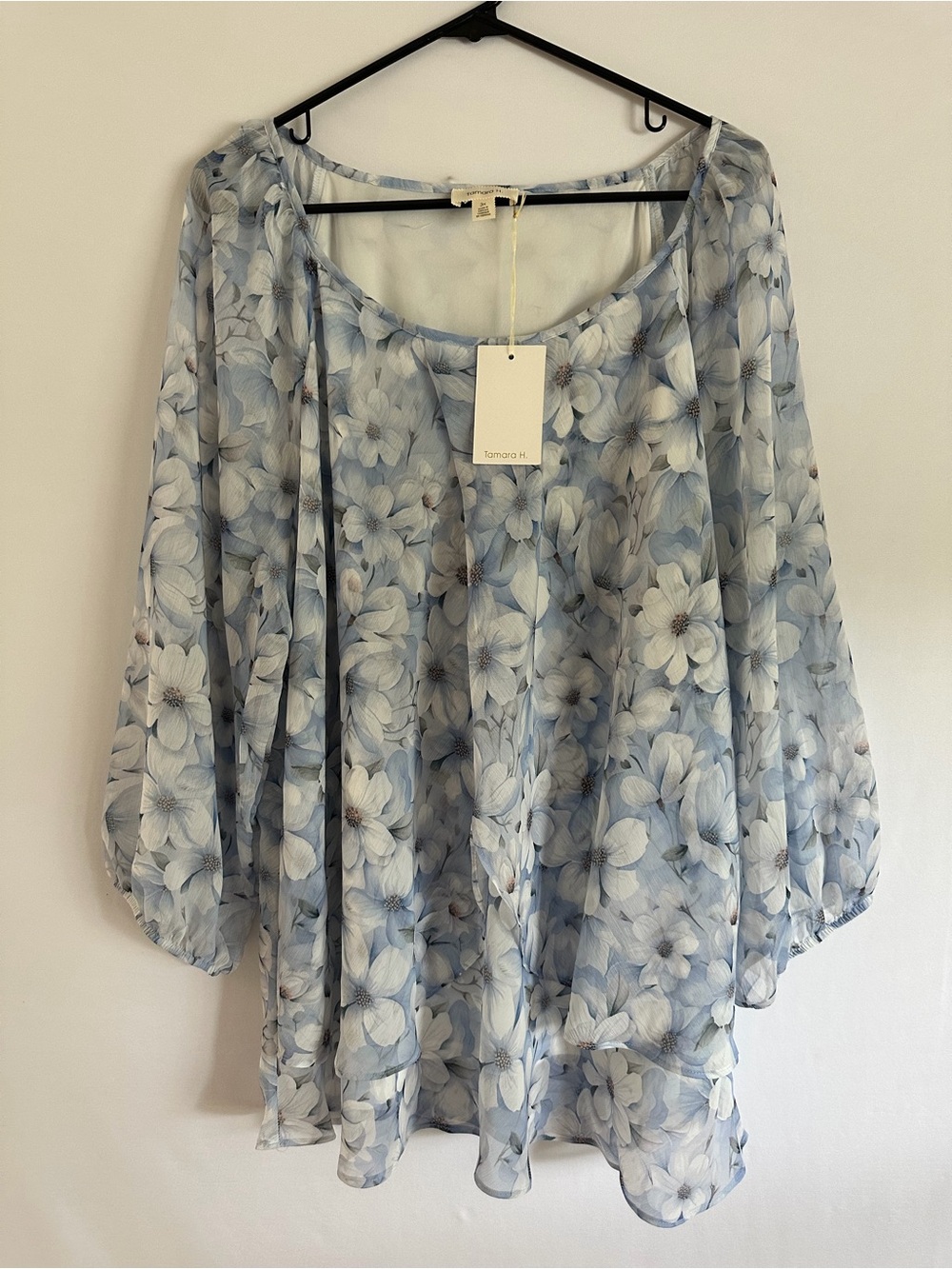 Tamara H. Blue Size 3X Floral Long Sleeve Blouse Tunic